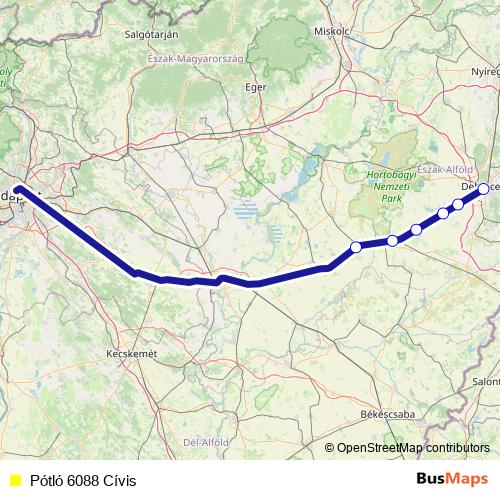 Pótló 6088 Cívis bus Line Map
