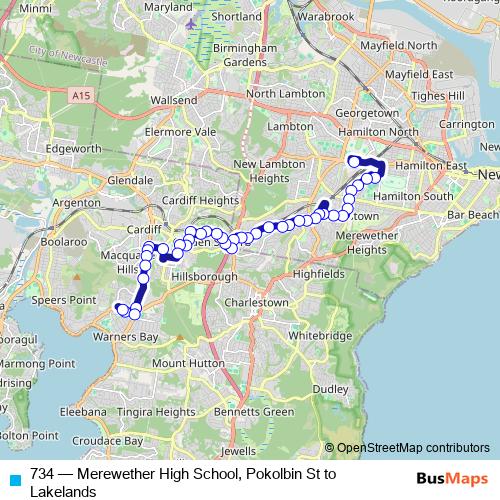 734 bus Line Map