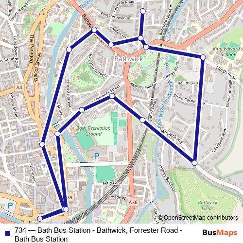 734 bus Line Map