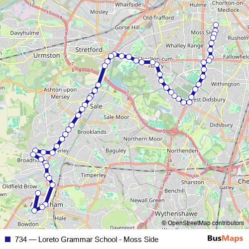 734 bus Line Map