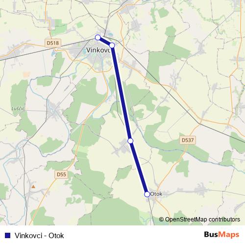 Vinkovci - Otok rail Line Map