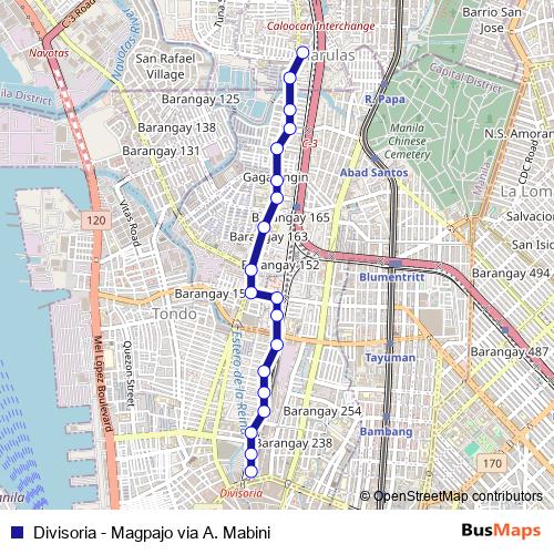 Divisoria - Magpajo via A. Mabini bus Line Map