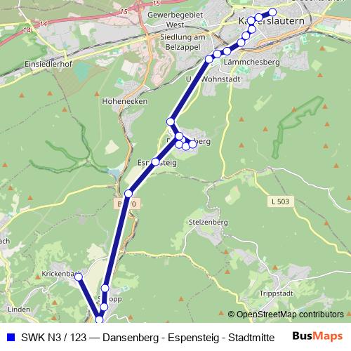 SWK N3 / 123 bus Line Map