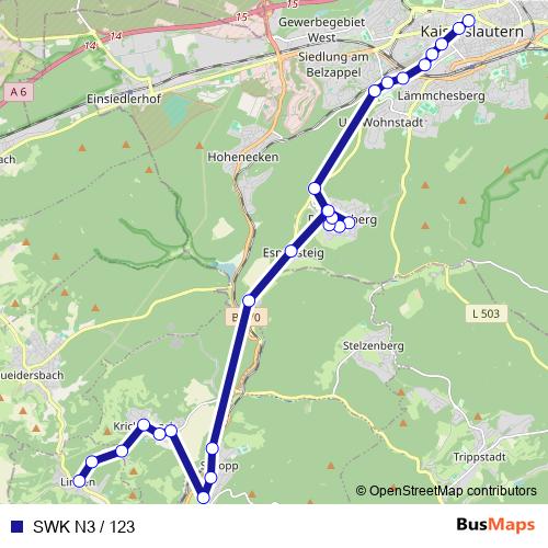 SWK N3 / 123 bus Line Map