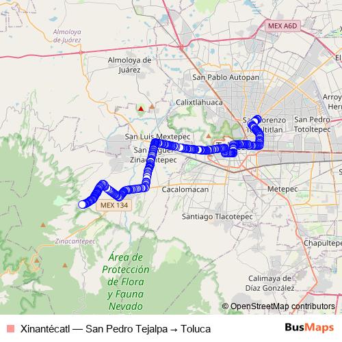Xinantécatl bus Line Map