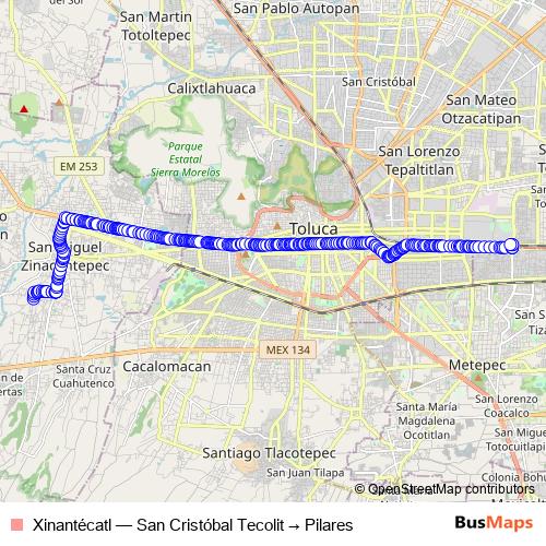 Xinantécatl bus Line Map