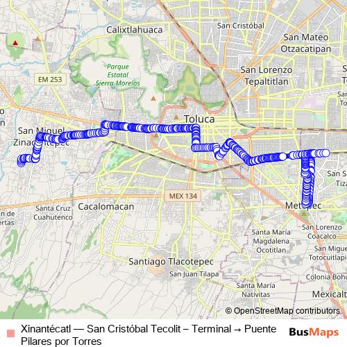 Xinantécatl bus Line Map