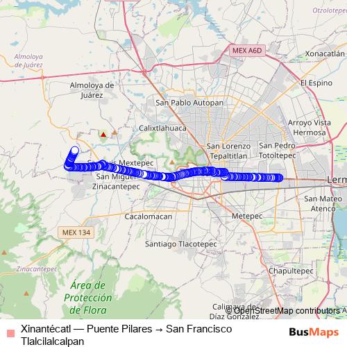 Xinantécatl bus Line Map