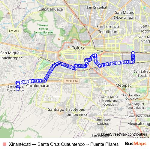 Xinantécatl bus Line Map