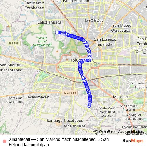 Xinantécatl bus Line Map
