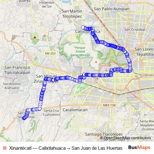 Xinantécatl bus Line Map