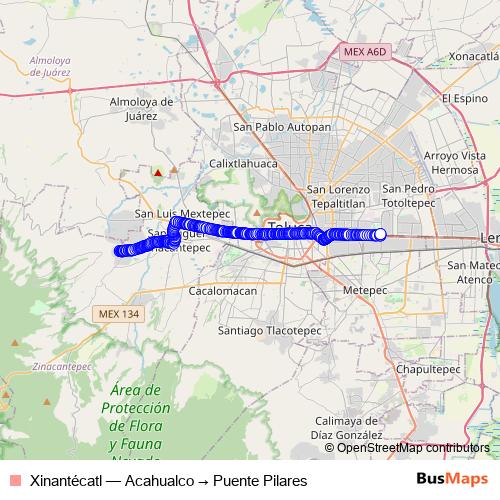 Xinantécatl bus Line Map