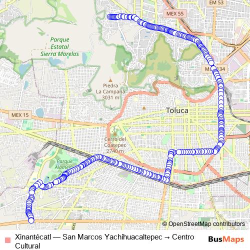Xinantécatl bus Line Map
