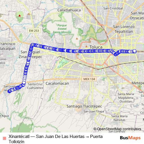 Xinantécatl bus Line Map
