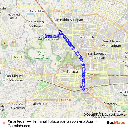 Xinantécatl bus Line Map