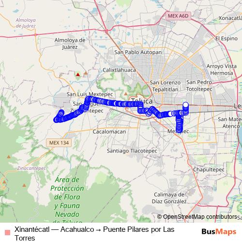 Xinantécatl bus Line Map
