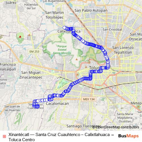 Xinantécatl bus Line Map