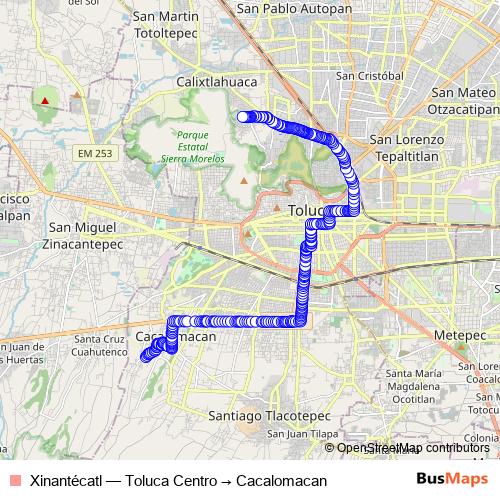 Xinantécatl bus Line Map