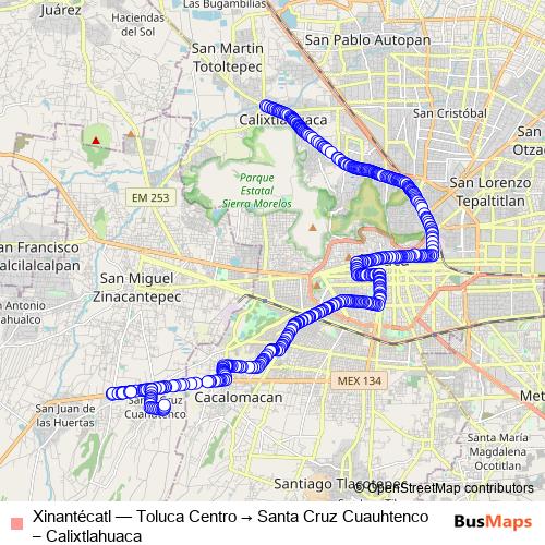 Xinantécatl bus Line Map