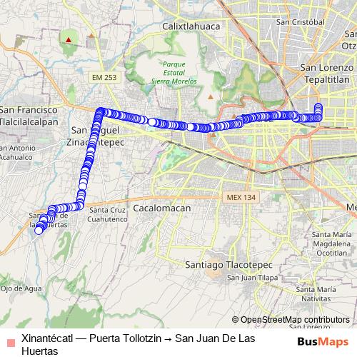 Xinantécatl bus Line Map