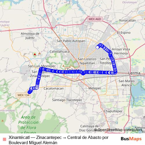 Xinantécatl bus Line Map