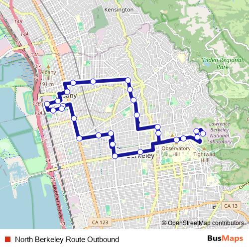 North Berkeley Route Outbound bus Line Map
