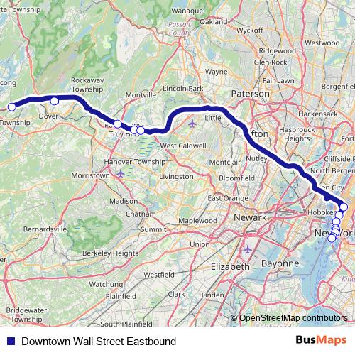 Downtown Wall Street Eastbound bus Line Map