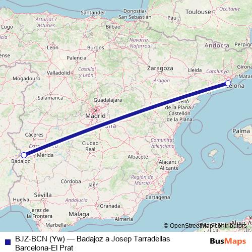 BJZ-BCN (Yw) air Line Map