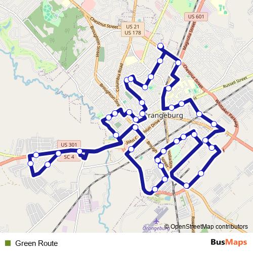 Green Route bus Line Map