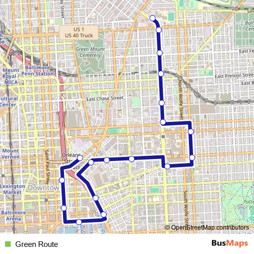 Green Route bus Line Map