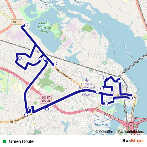 Green Route bus Line Map