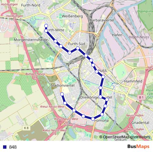848 bus Line Map