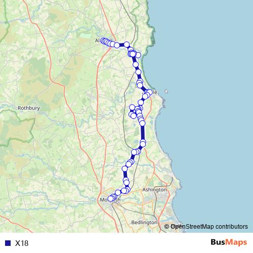X18 bus Line Map
