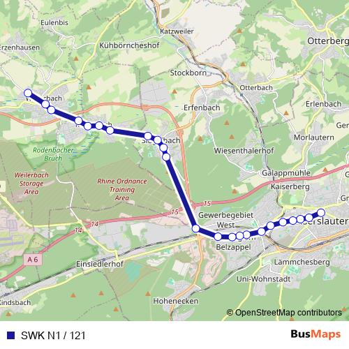 SWK N1 / 121 bus Line Map