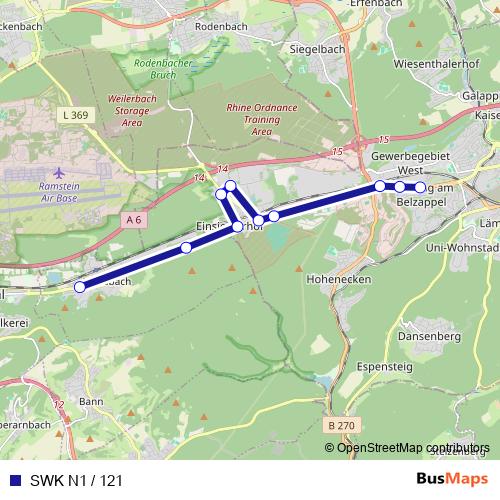 SWK N1 / 121 bus Line Map