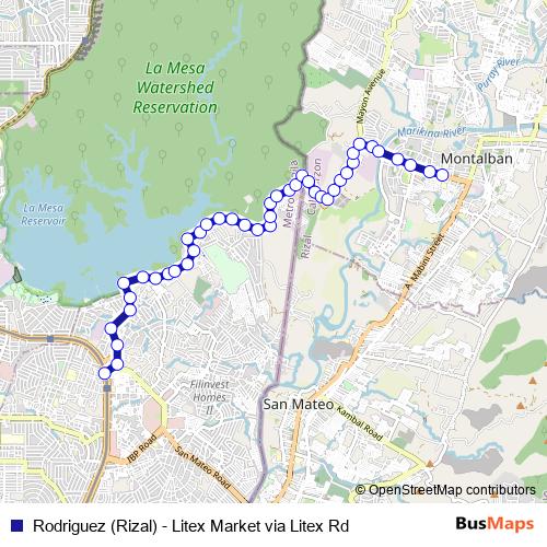 Rodriguez (Rizal) - Litex Market via Litex Rd bus Line Map