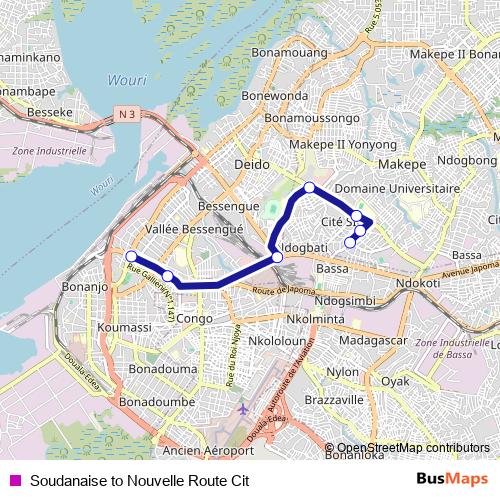 Soudanaise to Nouvelle Route Cit bus Line Map