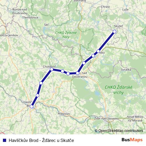 Havlíčkův Brod - Žďárec u Skutče rail Line Map