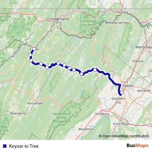 Keyser to Trex bus Line Map