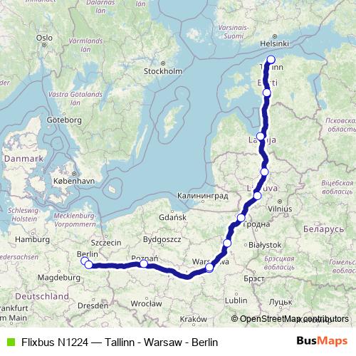 Flixbus N1224 bus Line Map