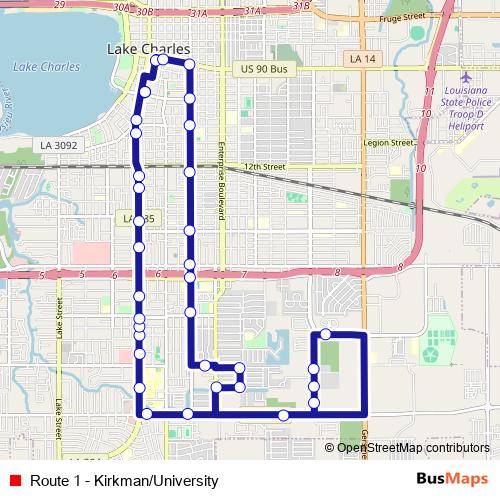 Route 1 - Kirkman/University bus Line Map