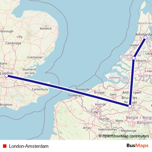 London-Amsterdam rail Line Map