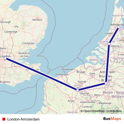 London-Amsterdam rail Line Map