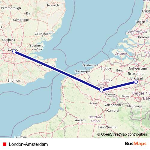 London-Amsterdam rail Line Map