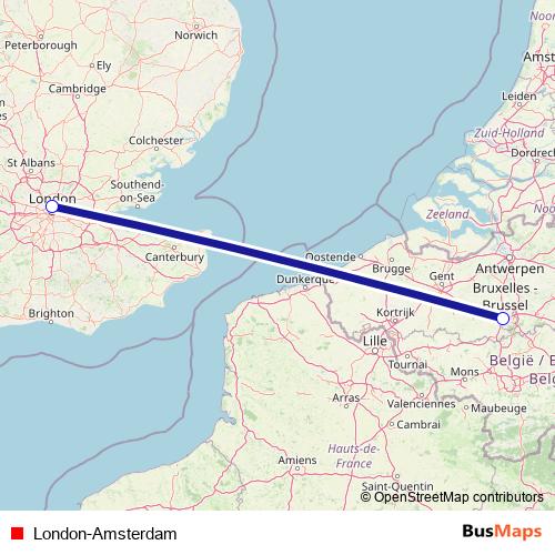 London-Amsterdam rail Line Map