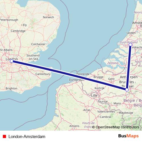London-Amsterdam rail Line Map