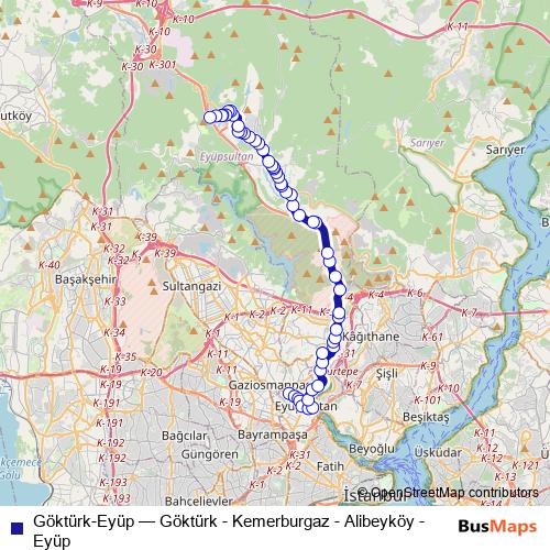 Göktürk-Eyüp bus Line Map