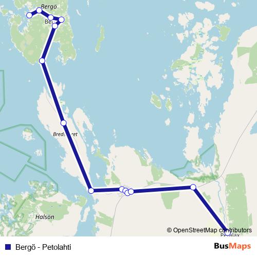Bergö - Petolahti bus Line Map