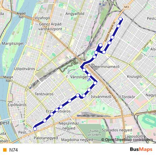 N74 trolleybus Line Map