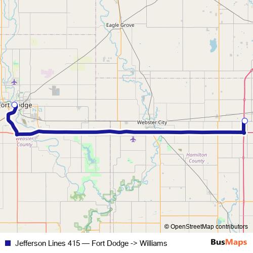 Jefferson Lines 415 bus Line Map
